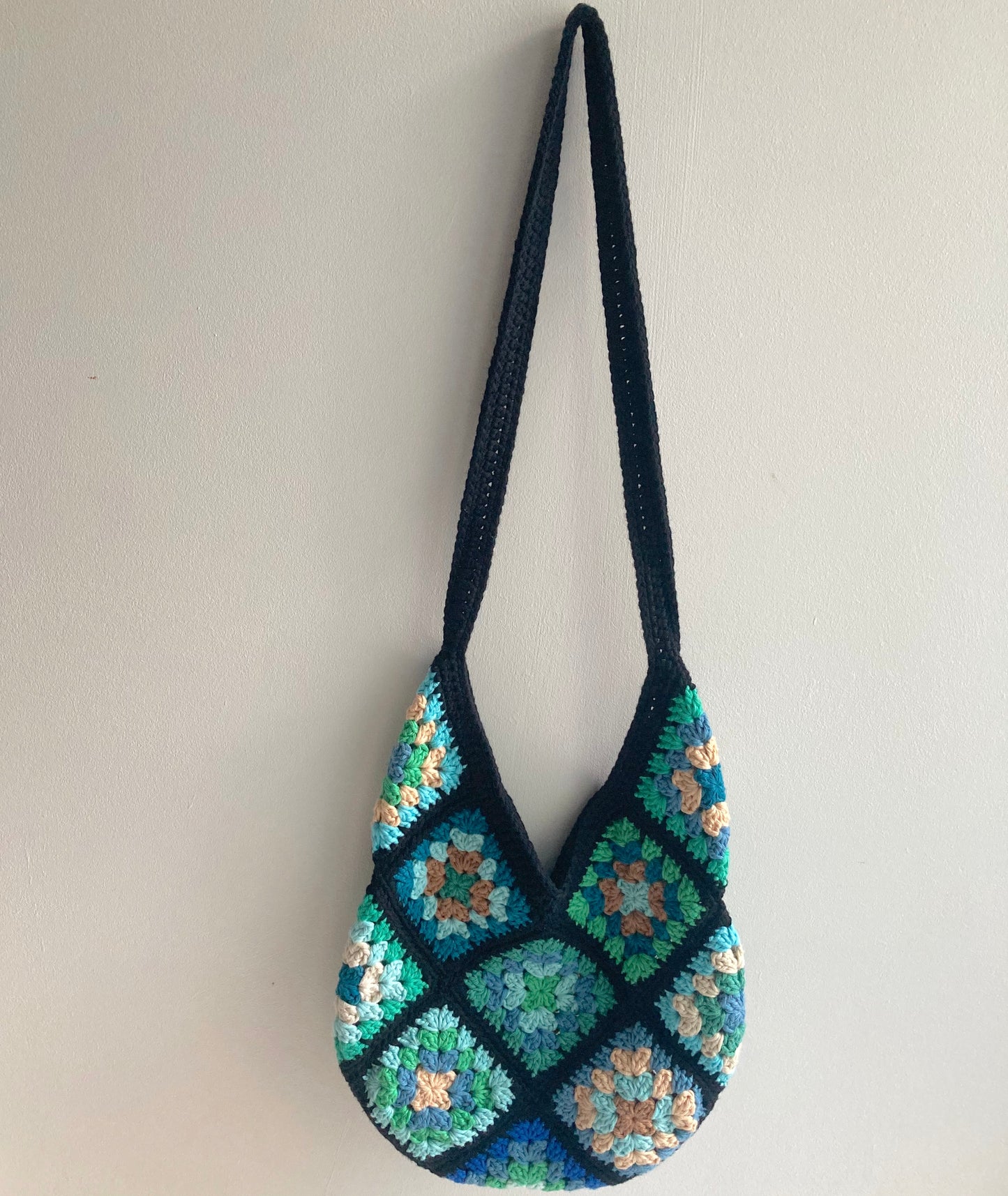 Granny Square Large Crossbody Bag - Black/Blue