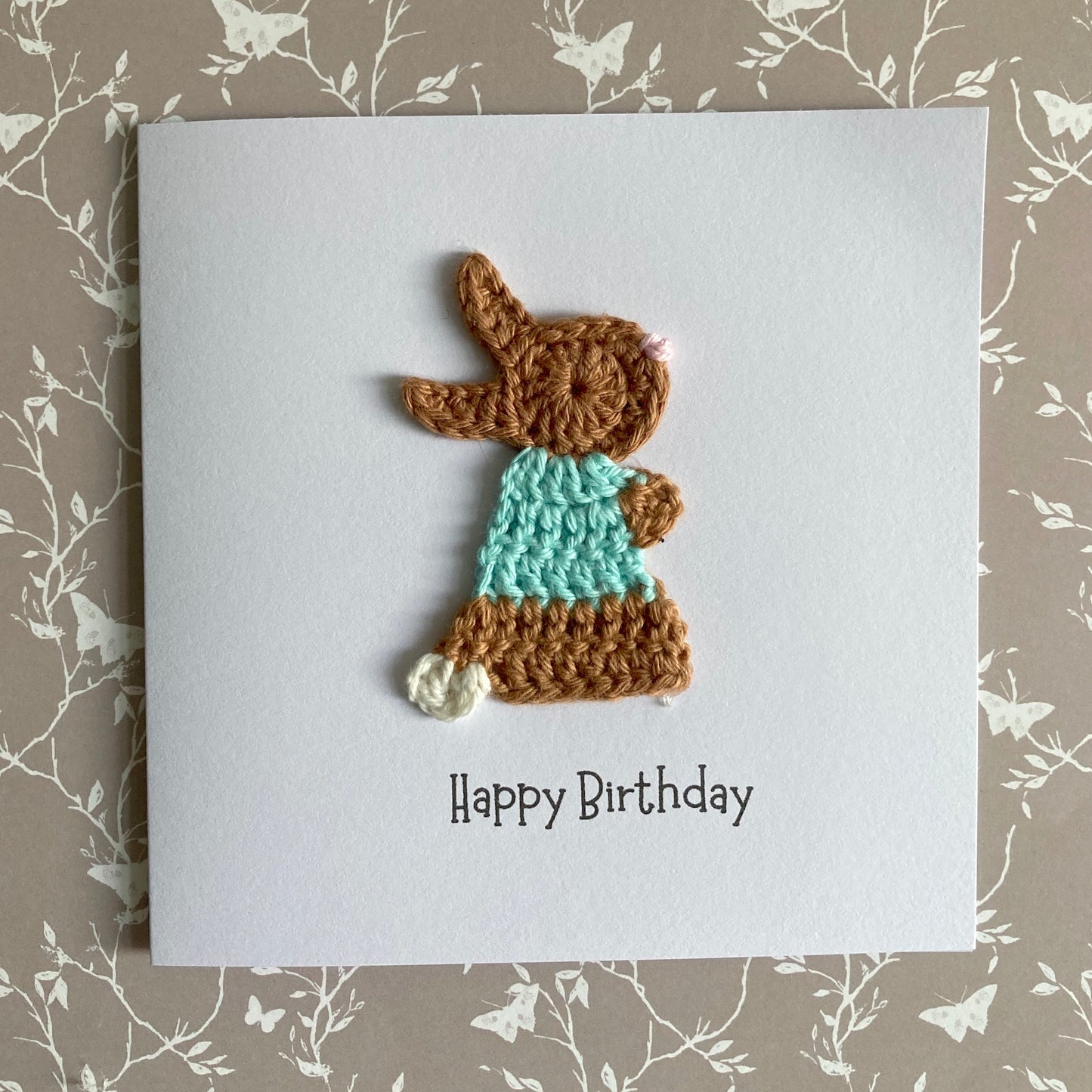 Bunny Rabbit Crochet Card - Handmade Cute Card