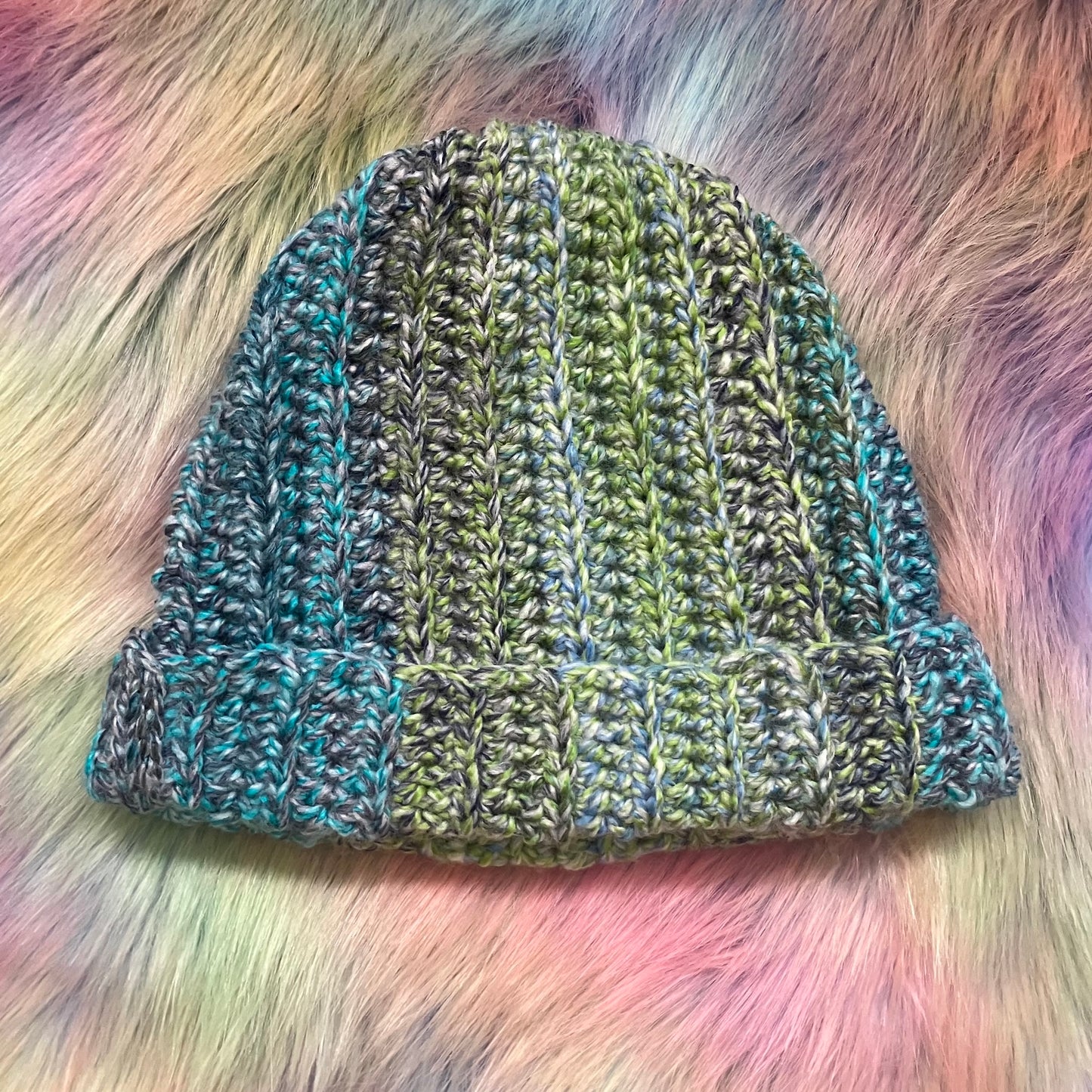 Ribbed Crochet Beanie - Multicolour Winter Hat