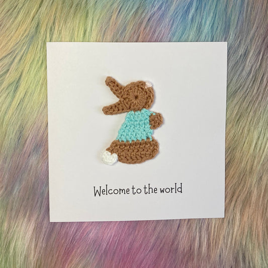 Bunny Rabbit Crochet Card - Handmade Cute Card