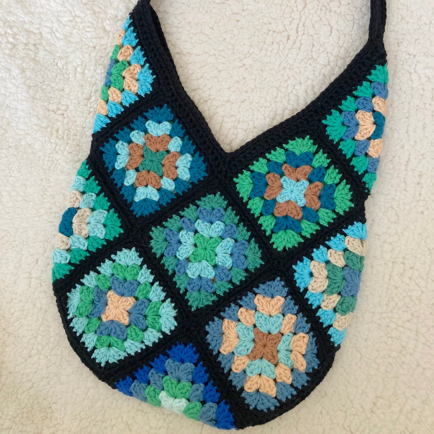 Granny Square Large Crossbody Bag - Black/Blue