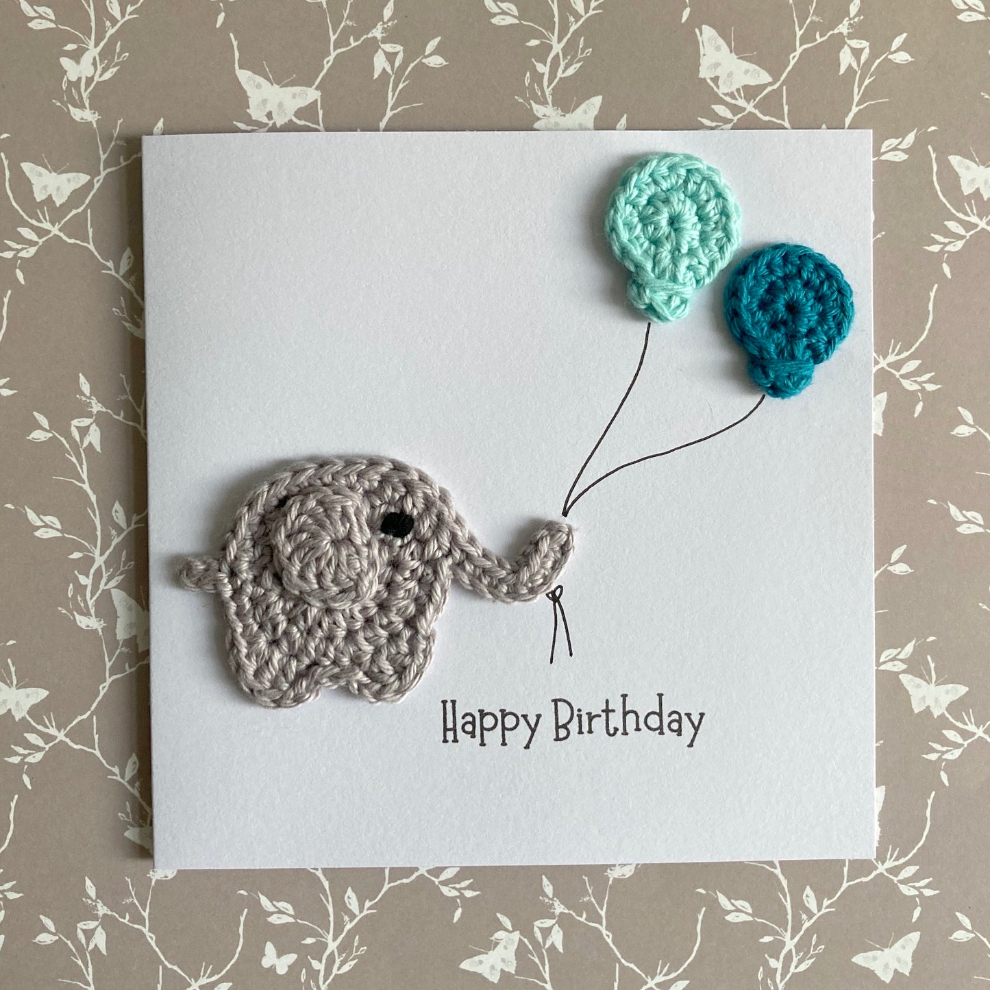 Elephant Crochet Card - Handmade Square Card