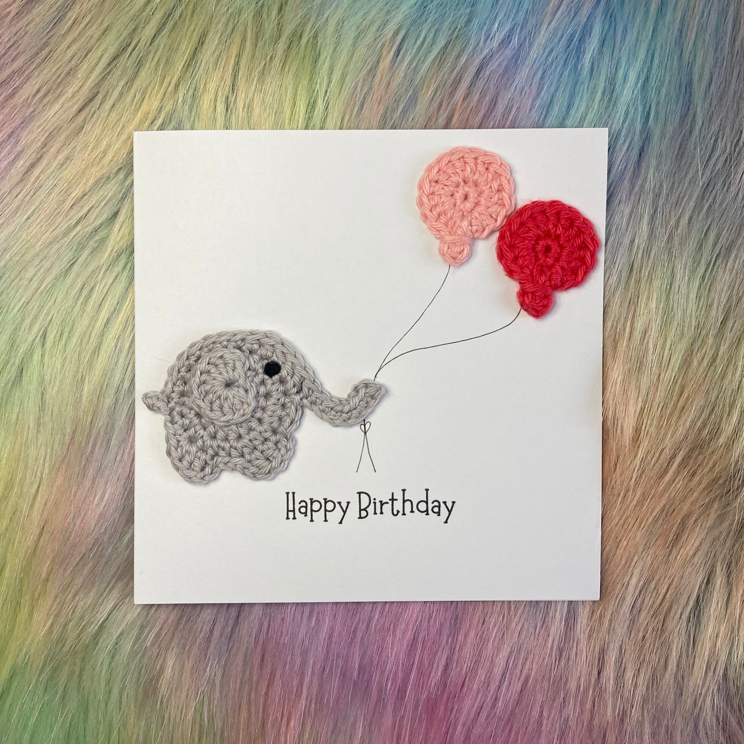 Elephant Crochet Card - Handmade Square Card