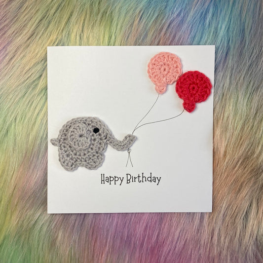 Elephant Crochet Card - Handmade Square Card