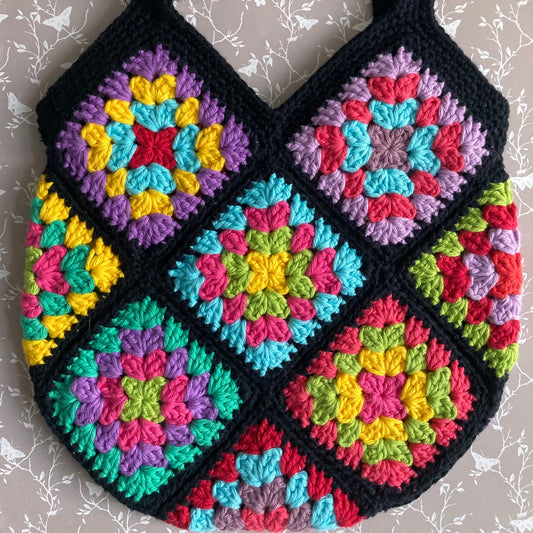 Granny Square Shopper Bag - Black Rainbow