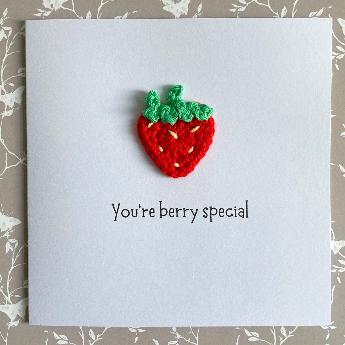 Strawberry Crochet Card - Handmade Pun Card