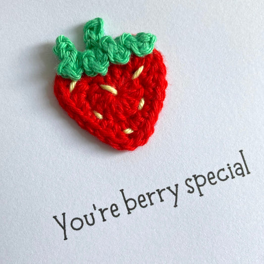 Strawberry Crochet Card - Handmade Pun Card
