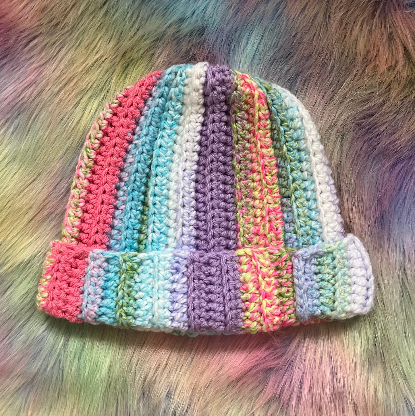 Ribbed Crochet Beanie - Multicolour Winter Hat