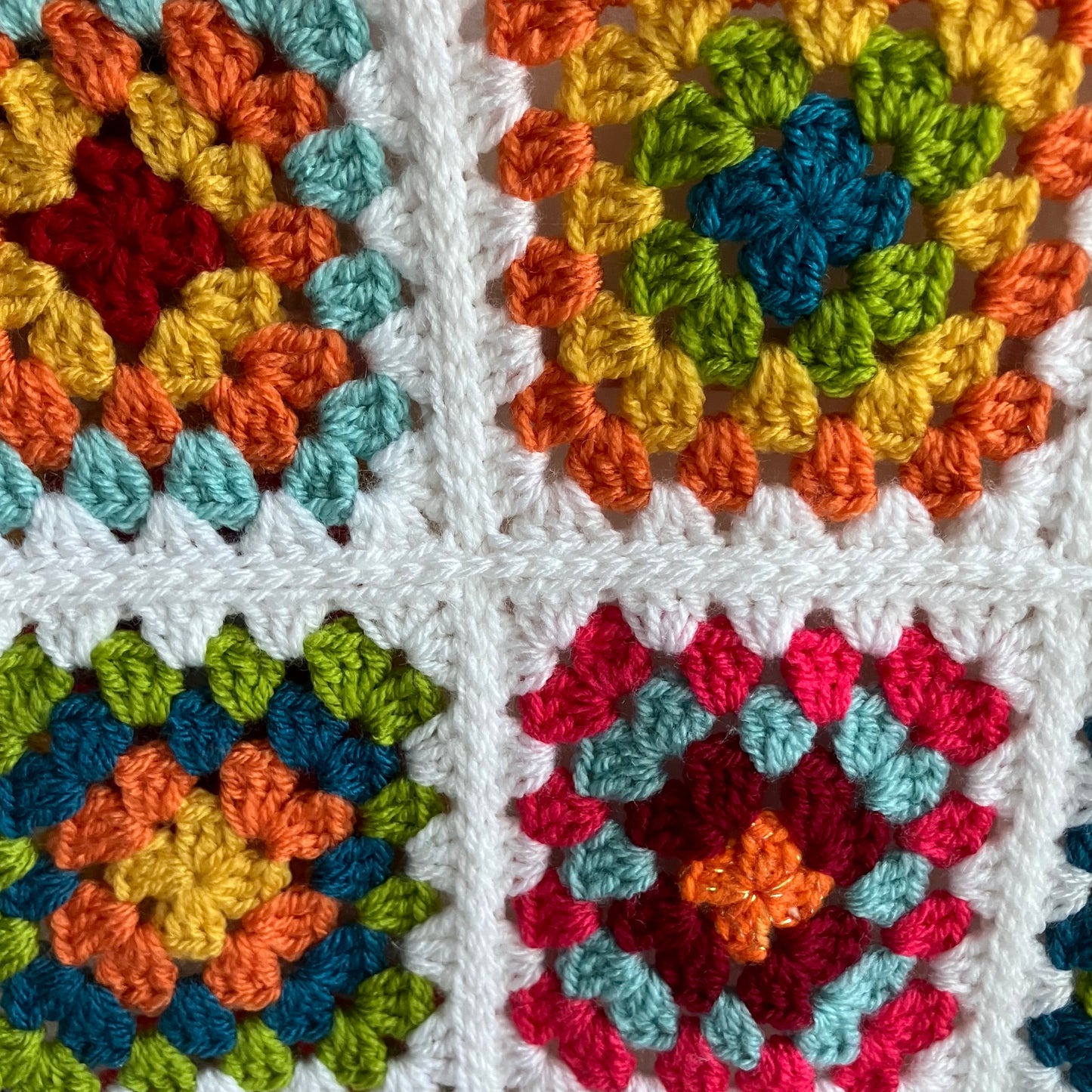 Granny Square Crochet Waistcoat - White Rainbow