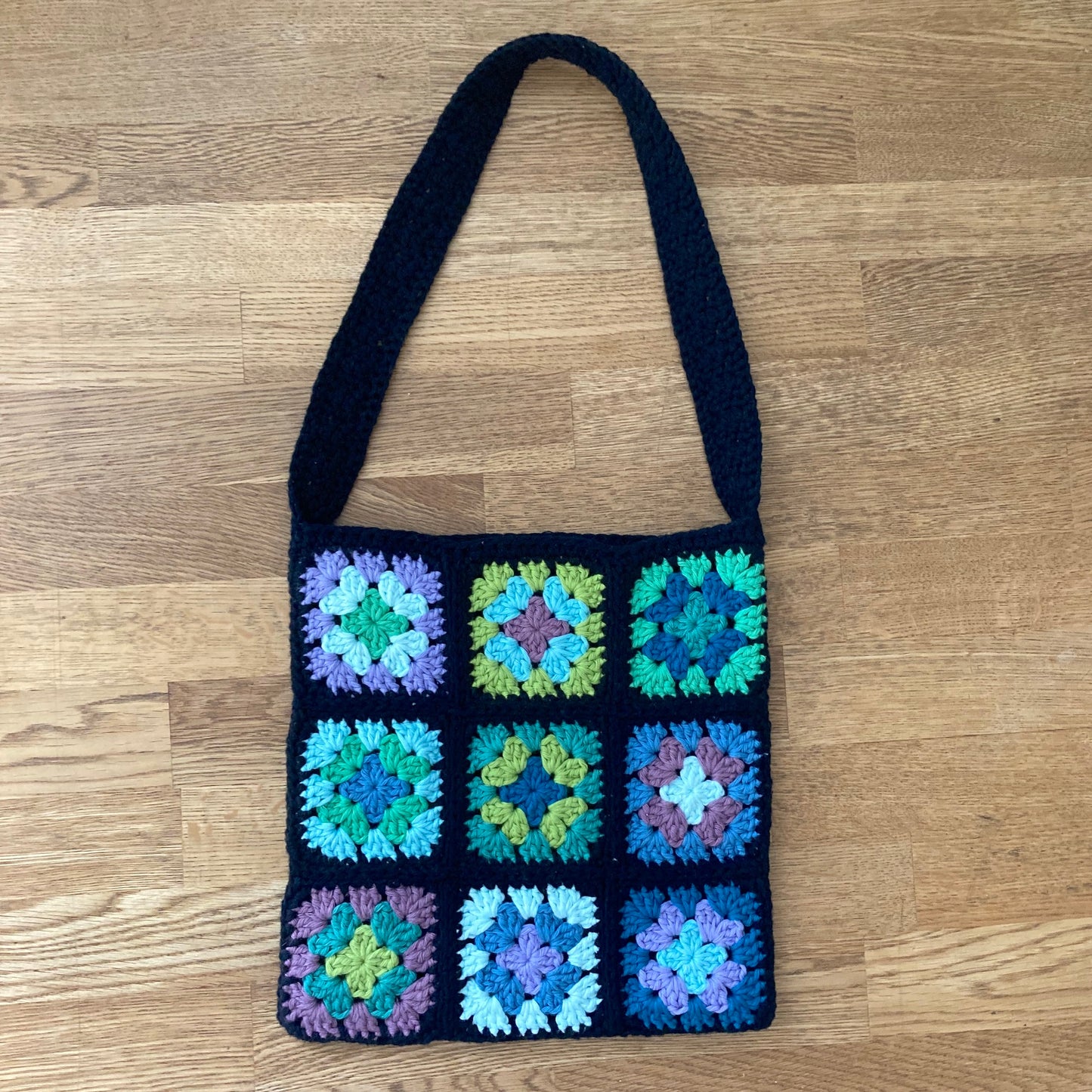 Granny Square Bag  - Black/Blue Square Design