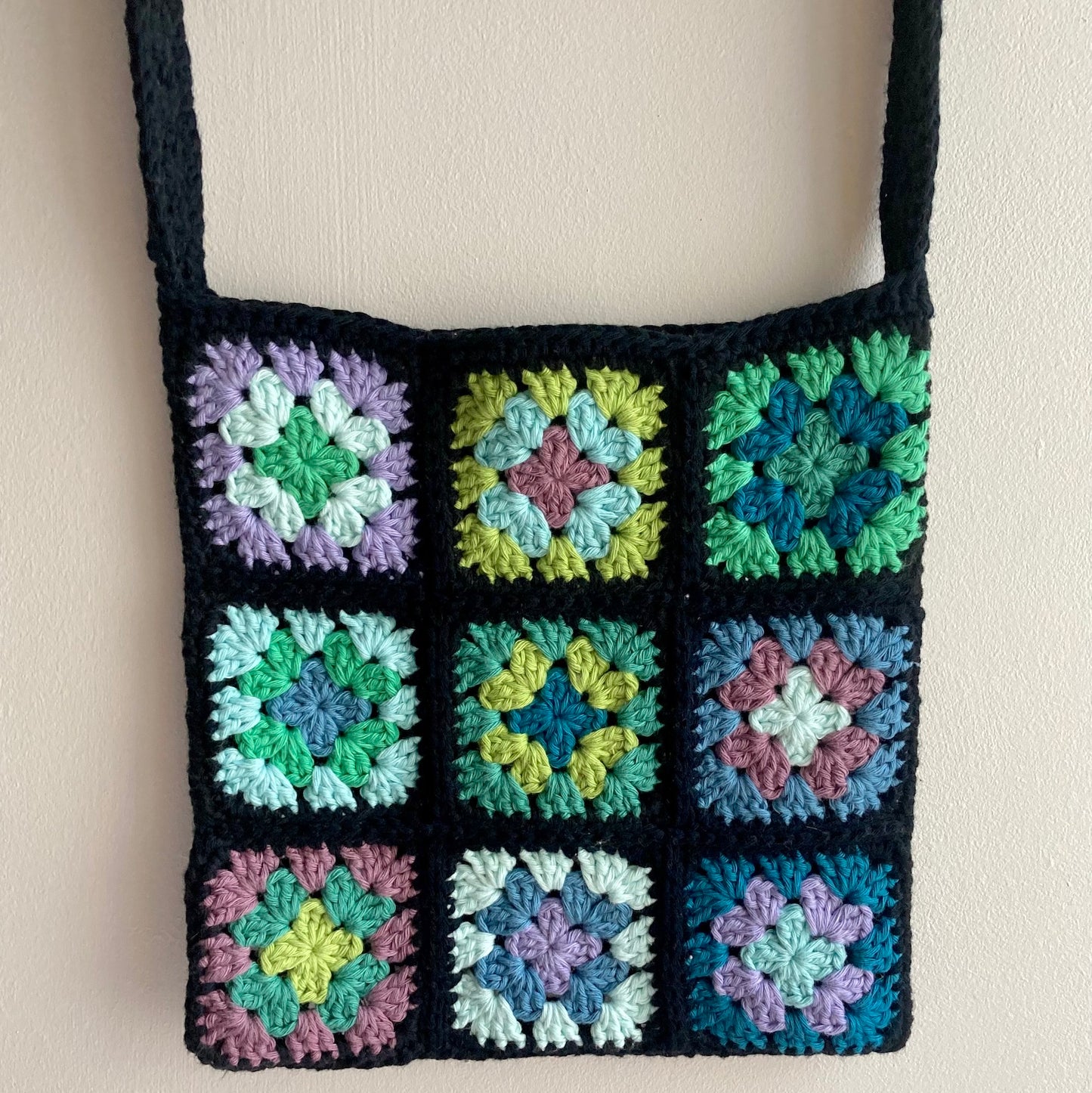 Granny Square Bag  - Black/Blue Square Design