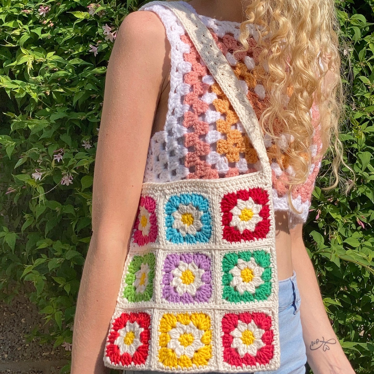 Daisy Rainbow Crochet Granny Square Bag