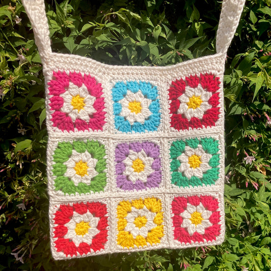 Daisy Rainbow Crochet Granny Square Bag