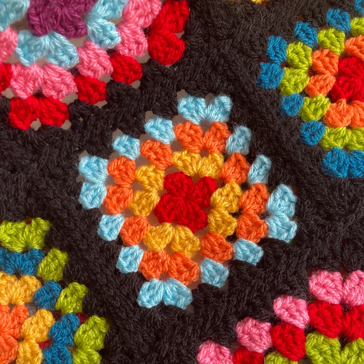 Granny Square Crochet Waistcoat - Black Rainbow