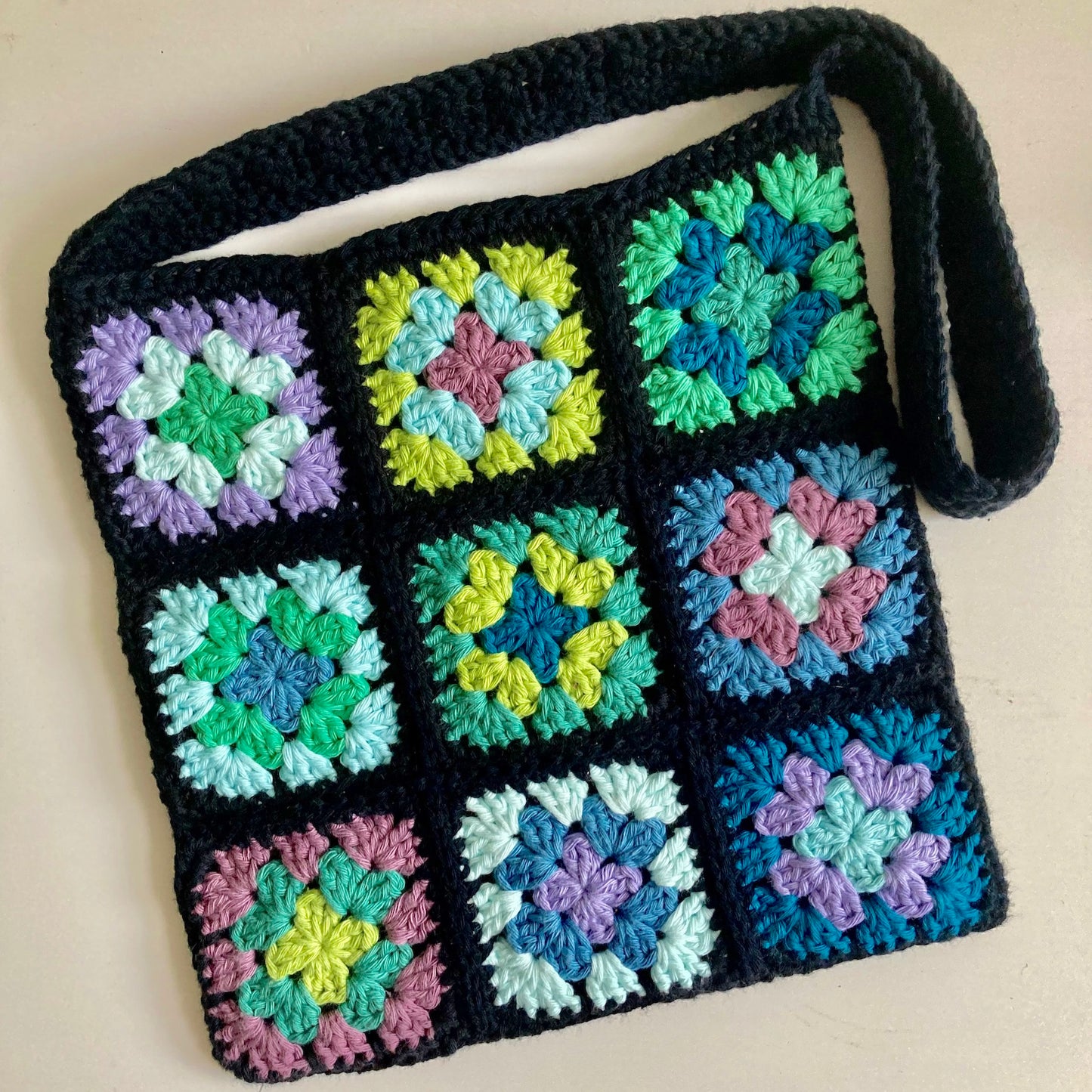 Granny Square Bag  - Black/Blue Square Design