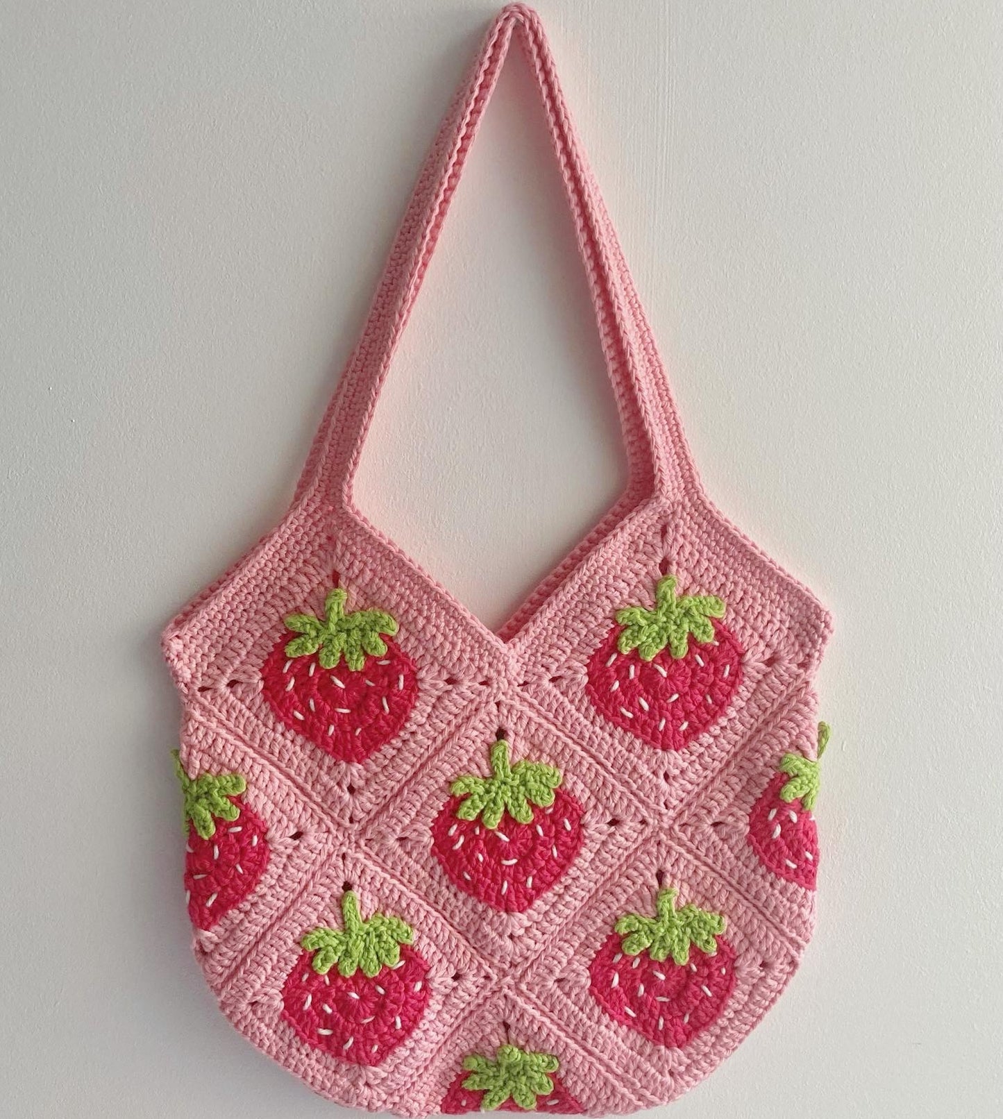 Strawberry Granny Square Crochet Shopper Bag