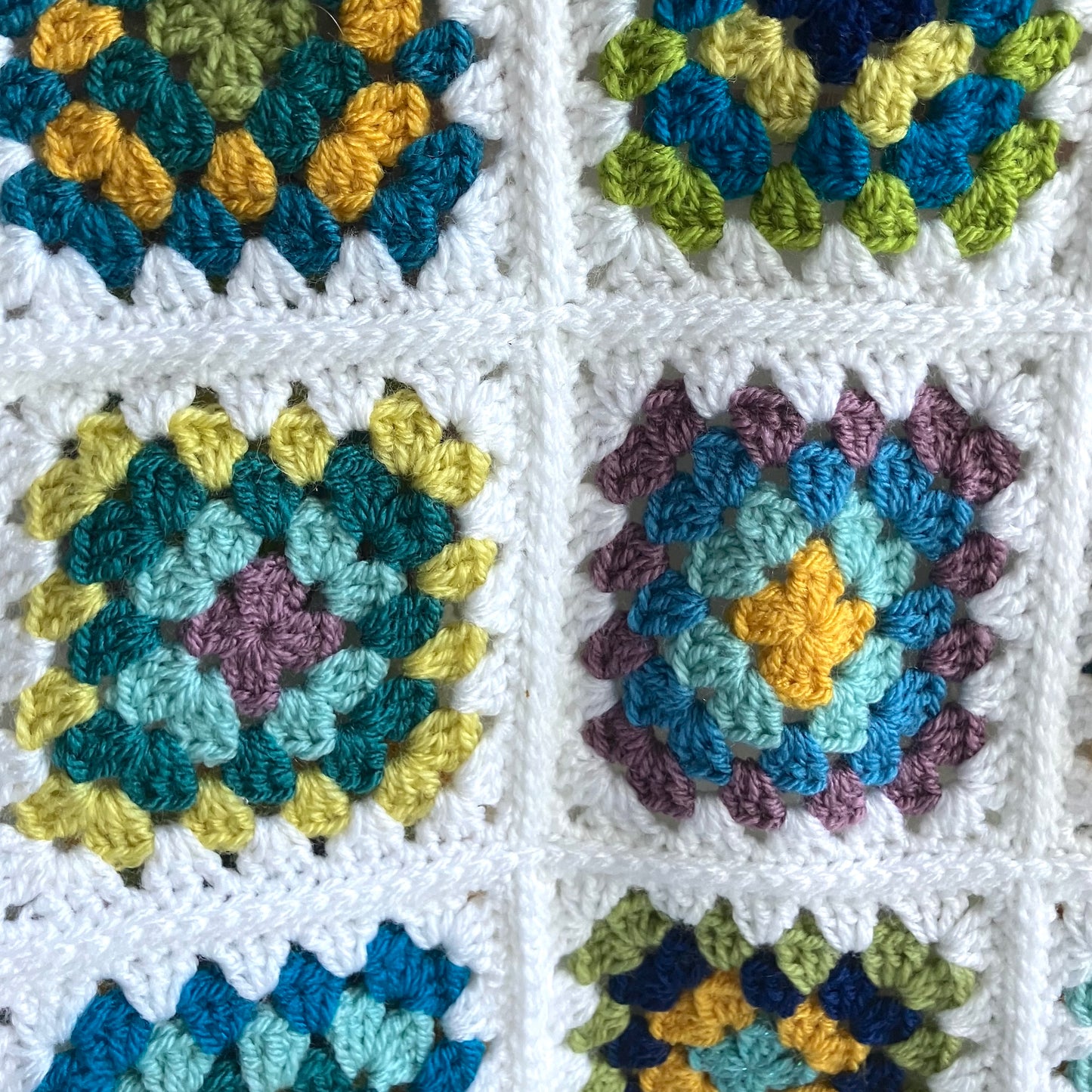 Granny Square Crochet Waistcoat - White Blue Mix