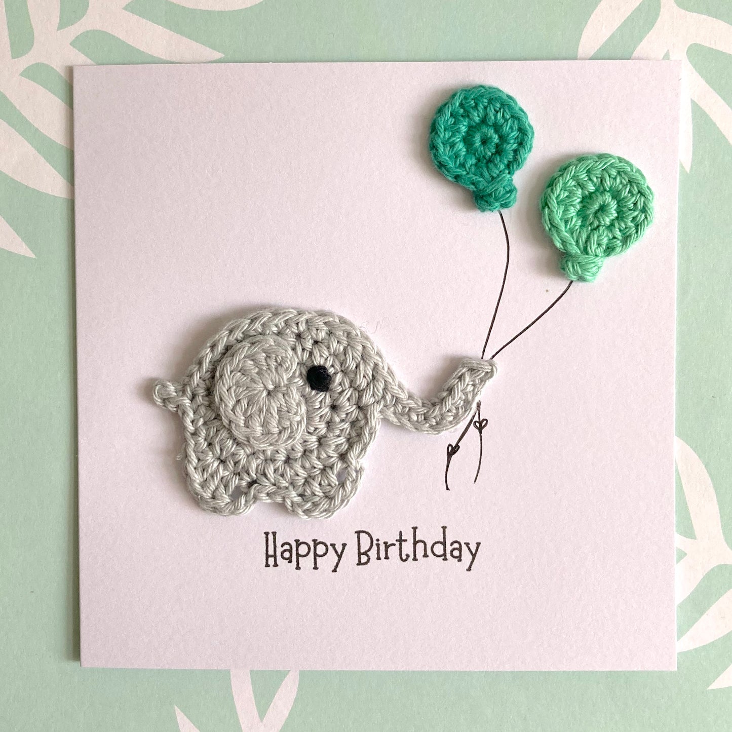 Elephant Crochet Card - Handmade Square Card