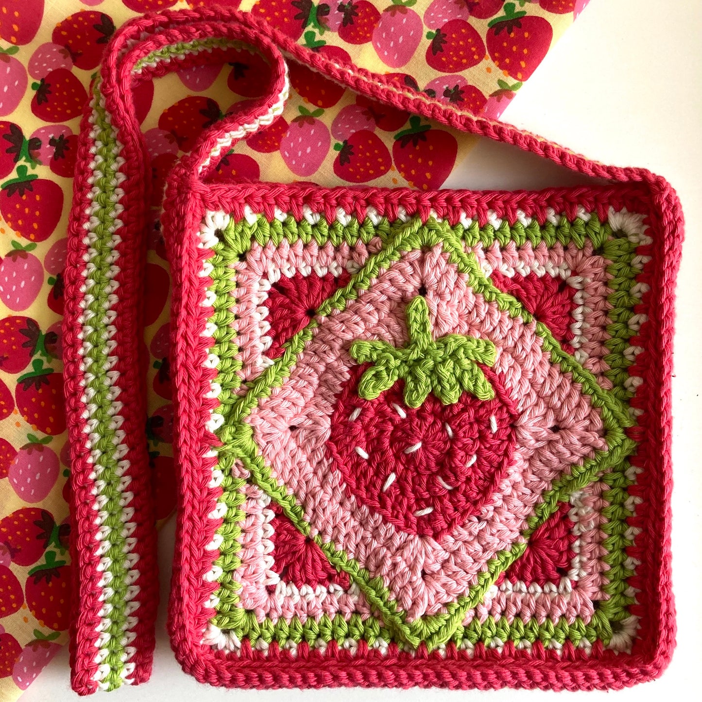 Strawberry Granny Square  Crossbody Crochet Bag - Small