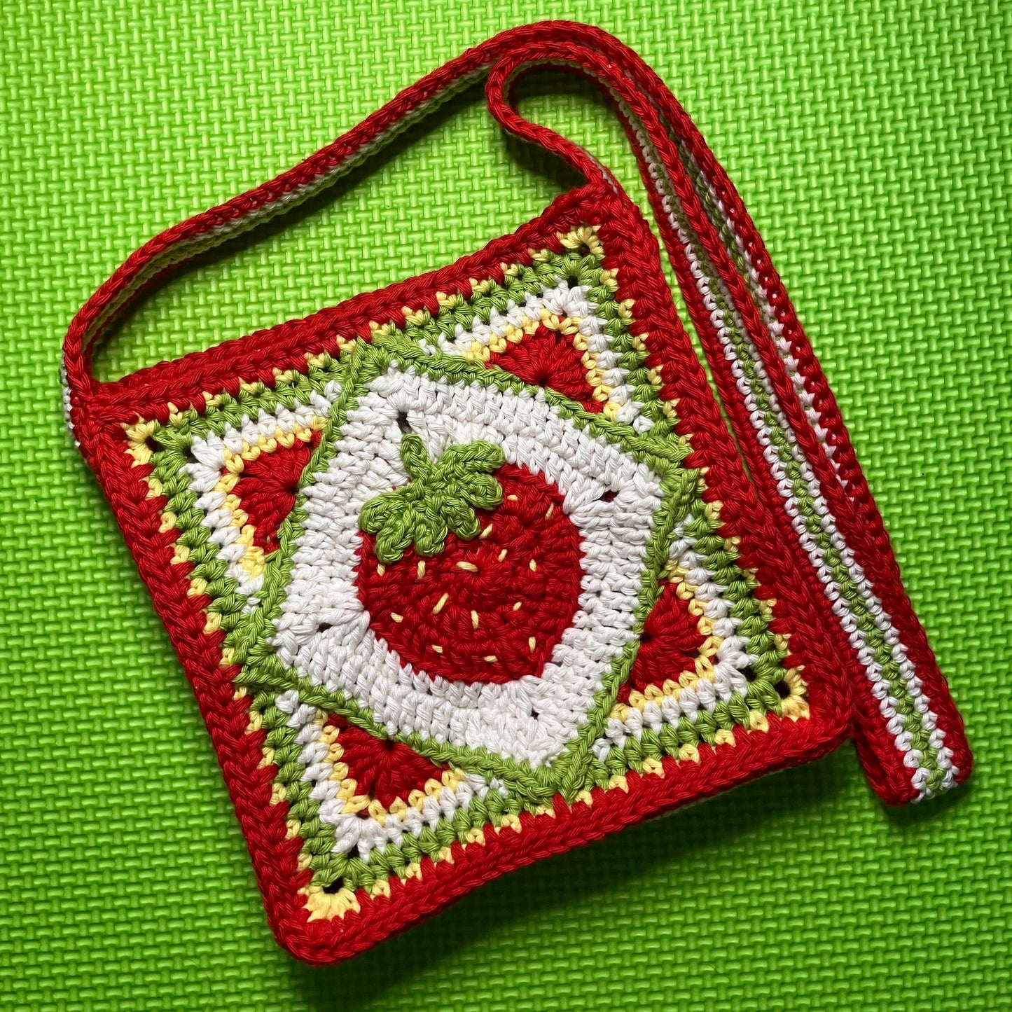 Strawberry Granny Square  Crossbody Crochet Bag - Small