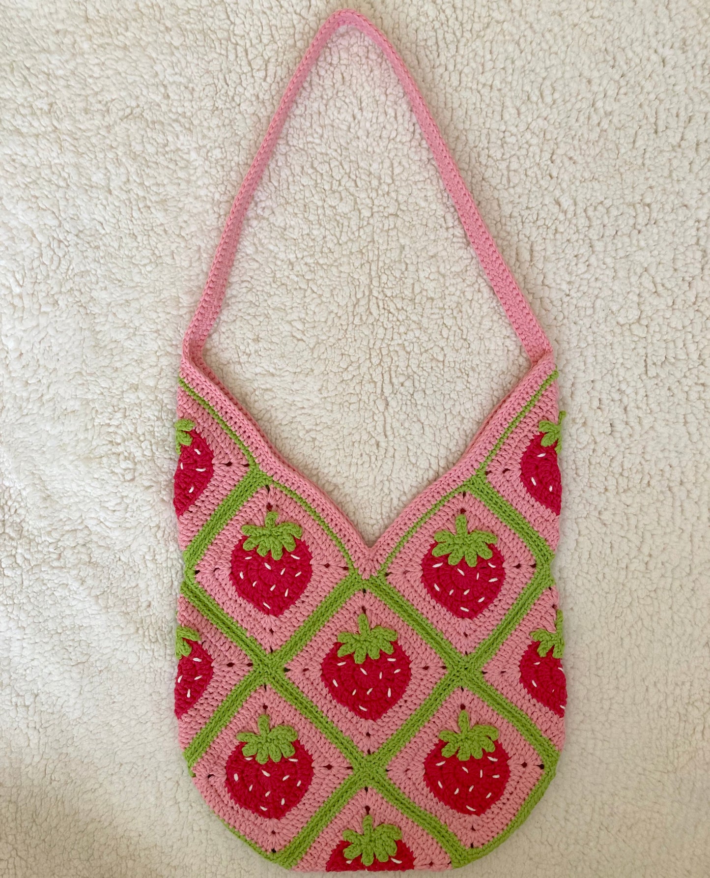 Strawberry Granny Square Crochet Crossbody Bag - Large