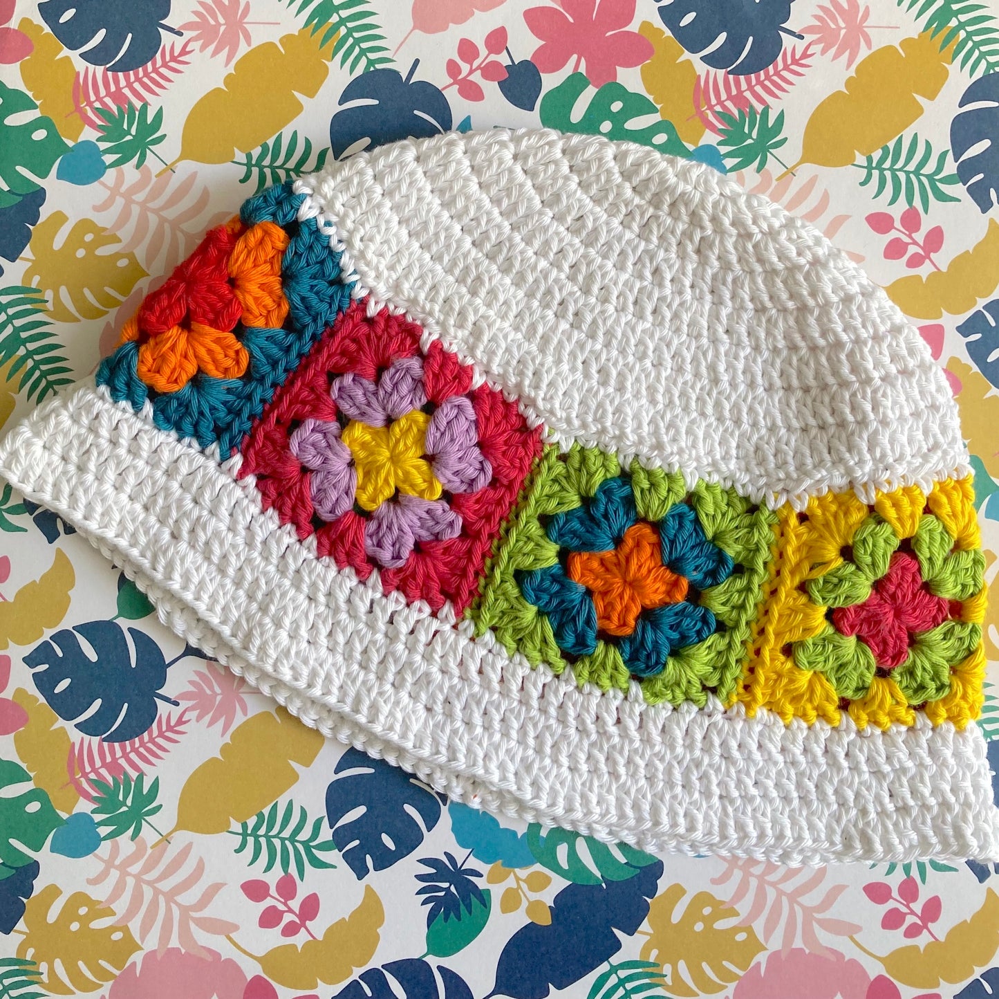 Granny Square Bucket Hat - Cotton Crochet