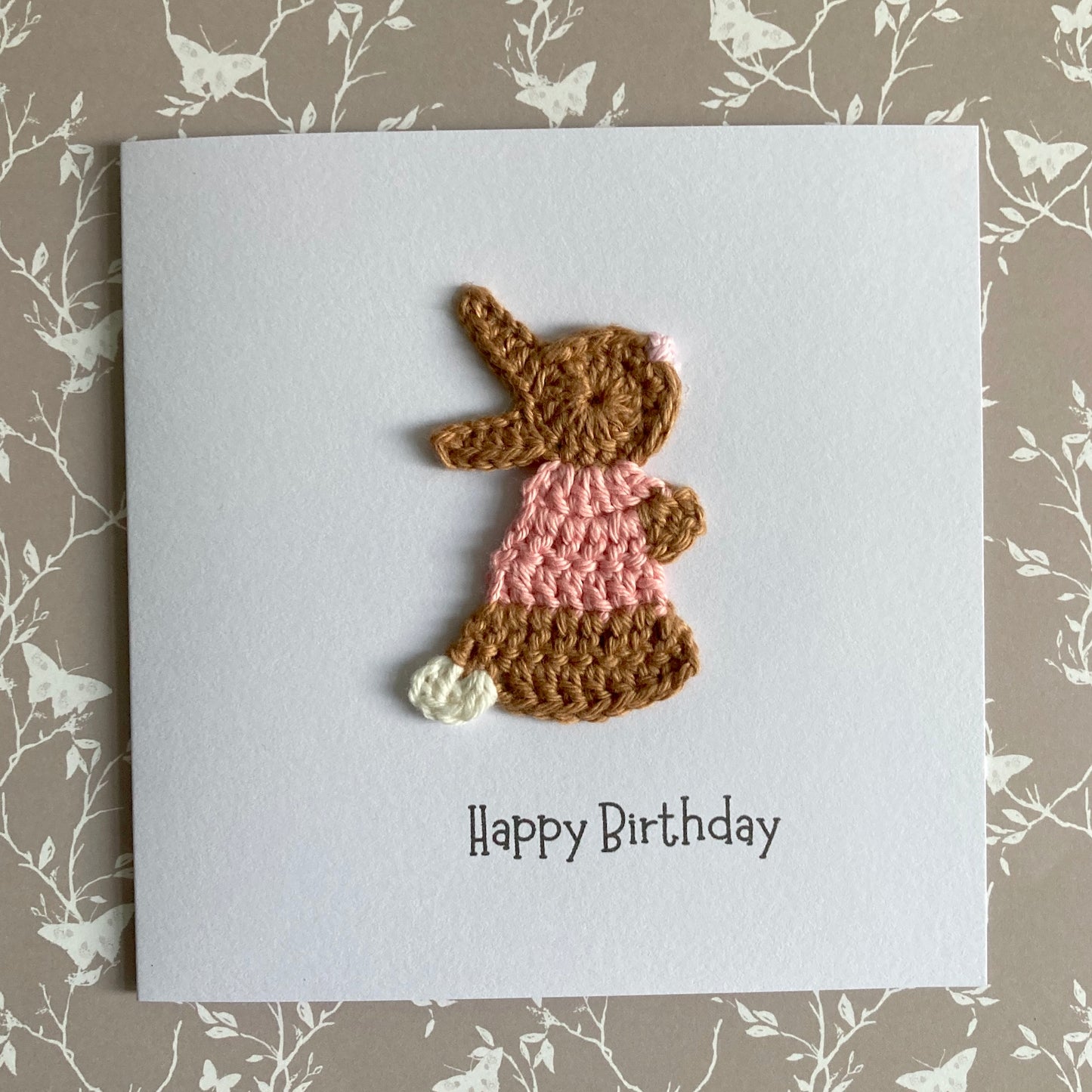 Bunny Rabbit Crochet Card - Handmade Cute Card