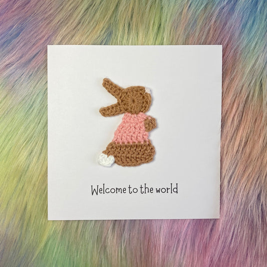Bunny Rabbit Crochet Card - Handmade Cute Card