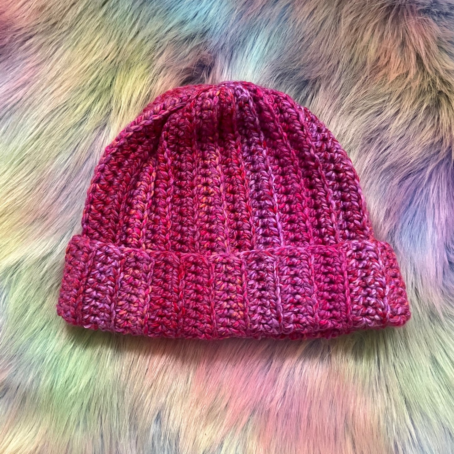 Ribbed Crochet Beanie - Multicolour Winter Hat