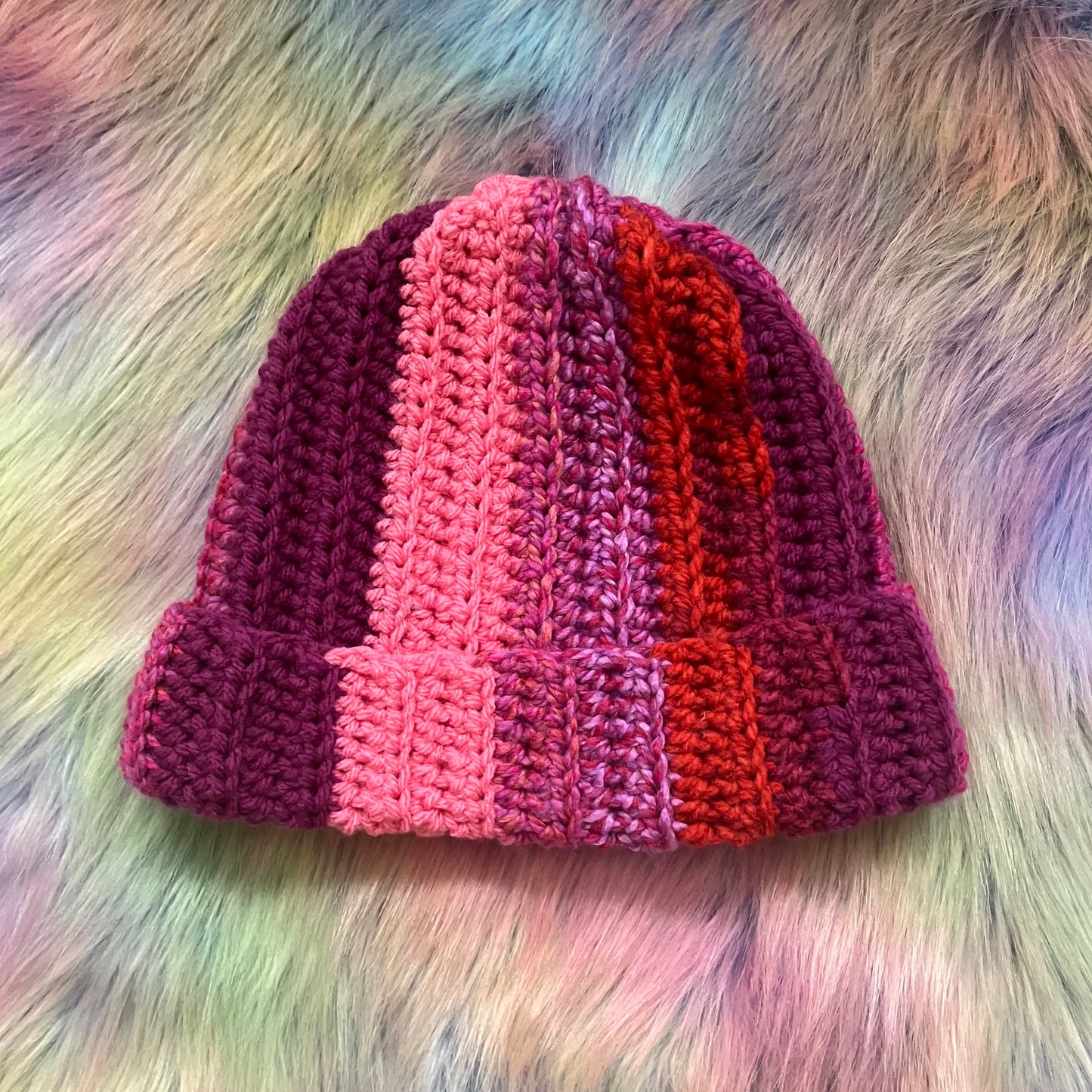 Ribbed Crochet Beanie - Multicolour Winter Hat