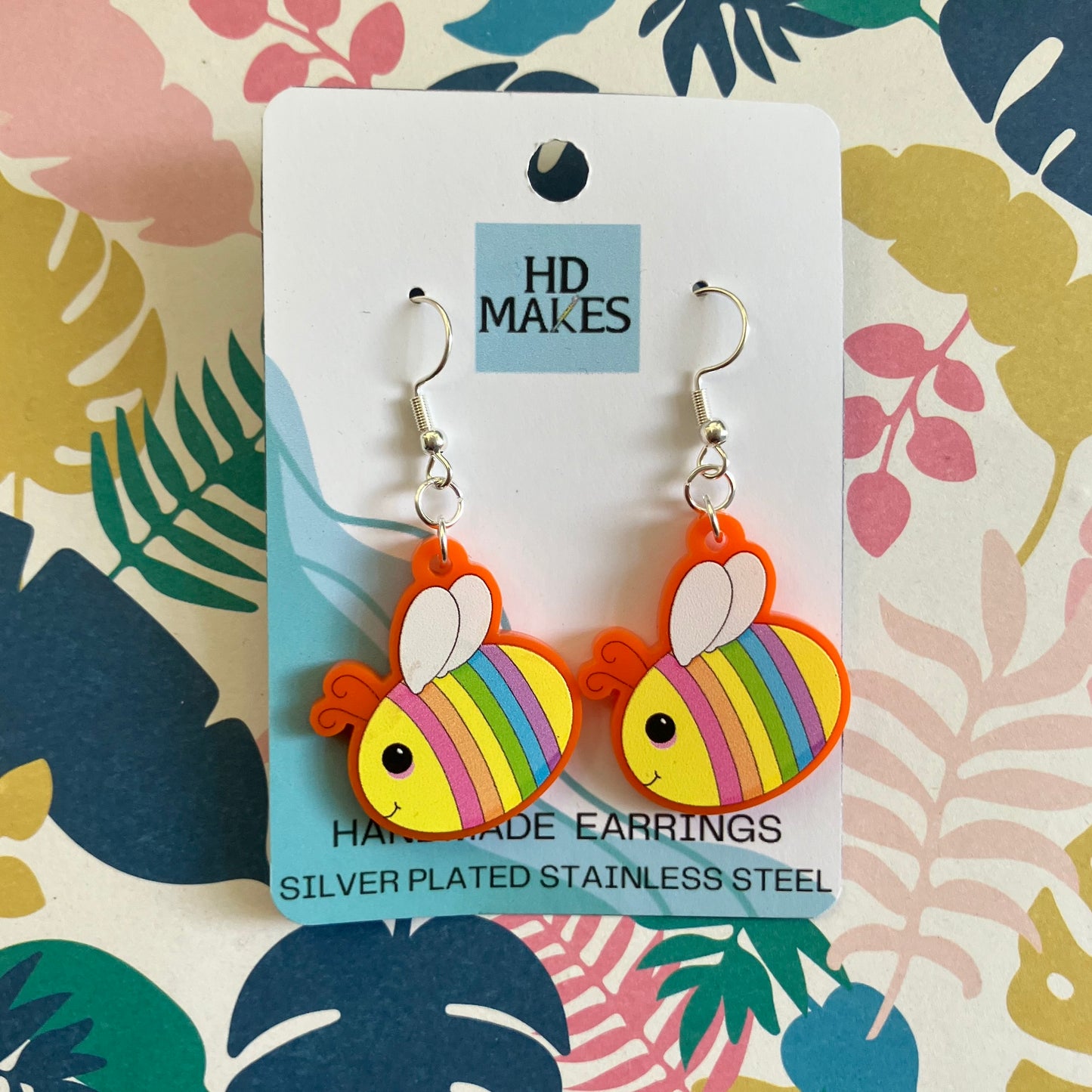 Rainbow Bee Charm Earrings