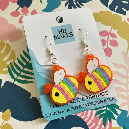 Rainbow Bee Charm Earrings