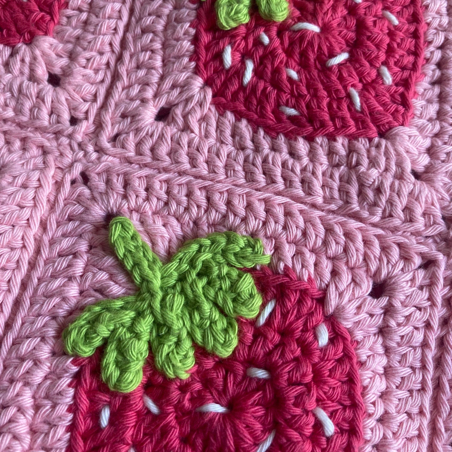 Strawberry Granny Square Crochet Shopper Bag