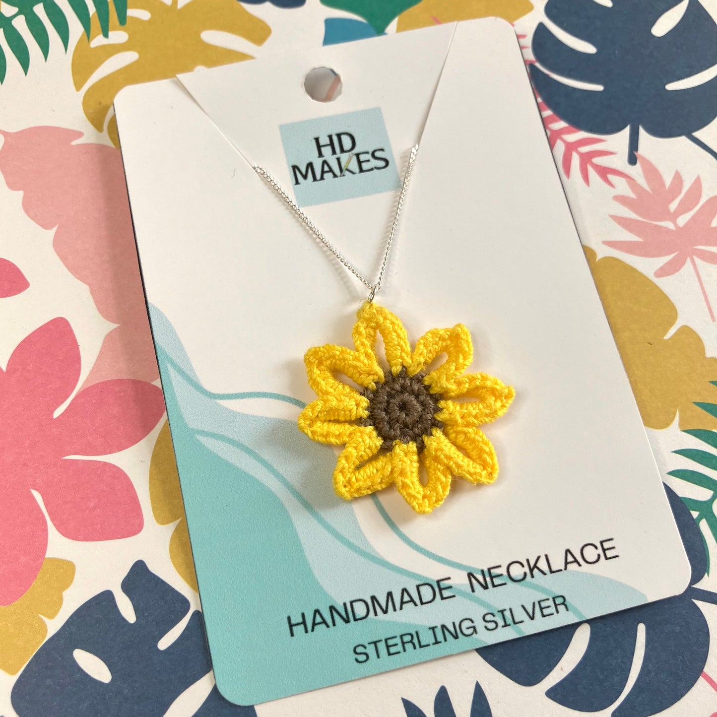 Sunflower Crochet Silver Necklace