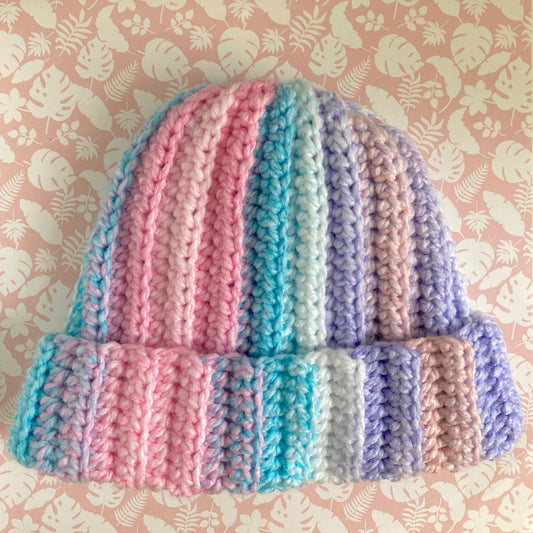 Ribbed Crochet Beanie - Multicolour Winter Hat
