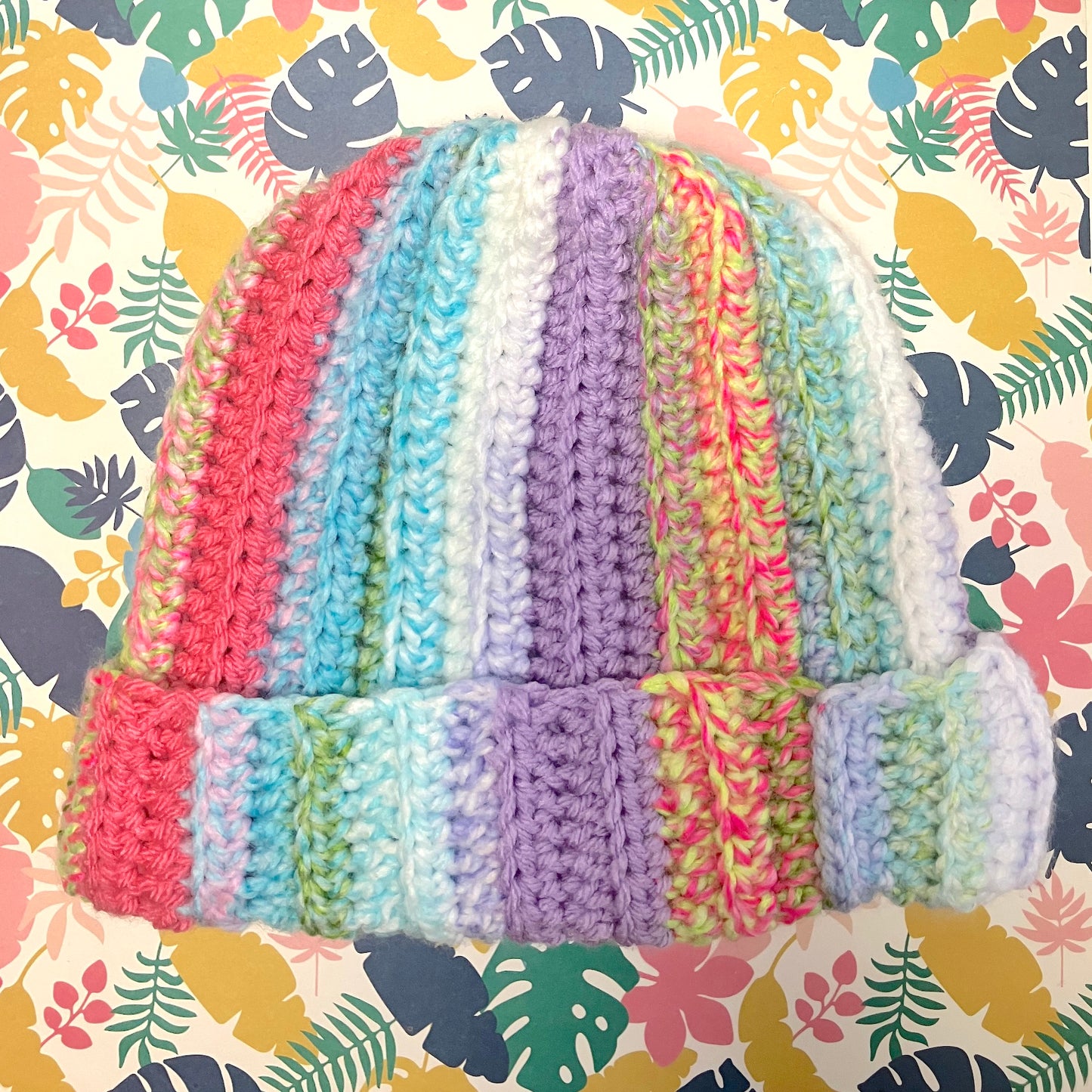 Ribbed Crochet Beanie - Multicolour Winter Hat