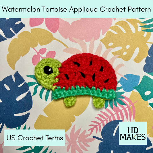 Digital Download Only - Watermelon Tortoise Applique Crochet Pattern - US Terms