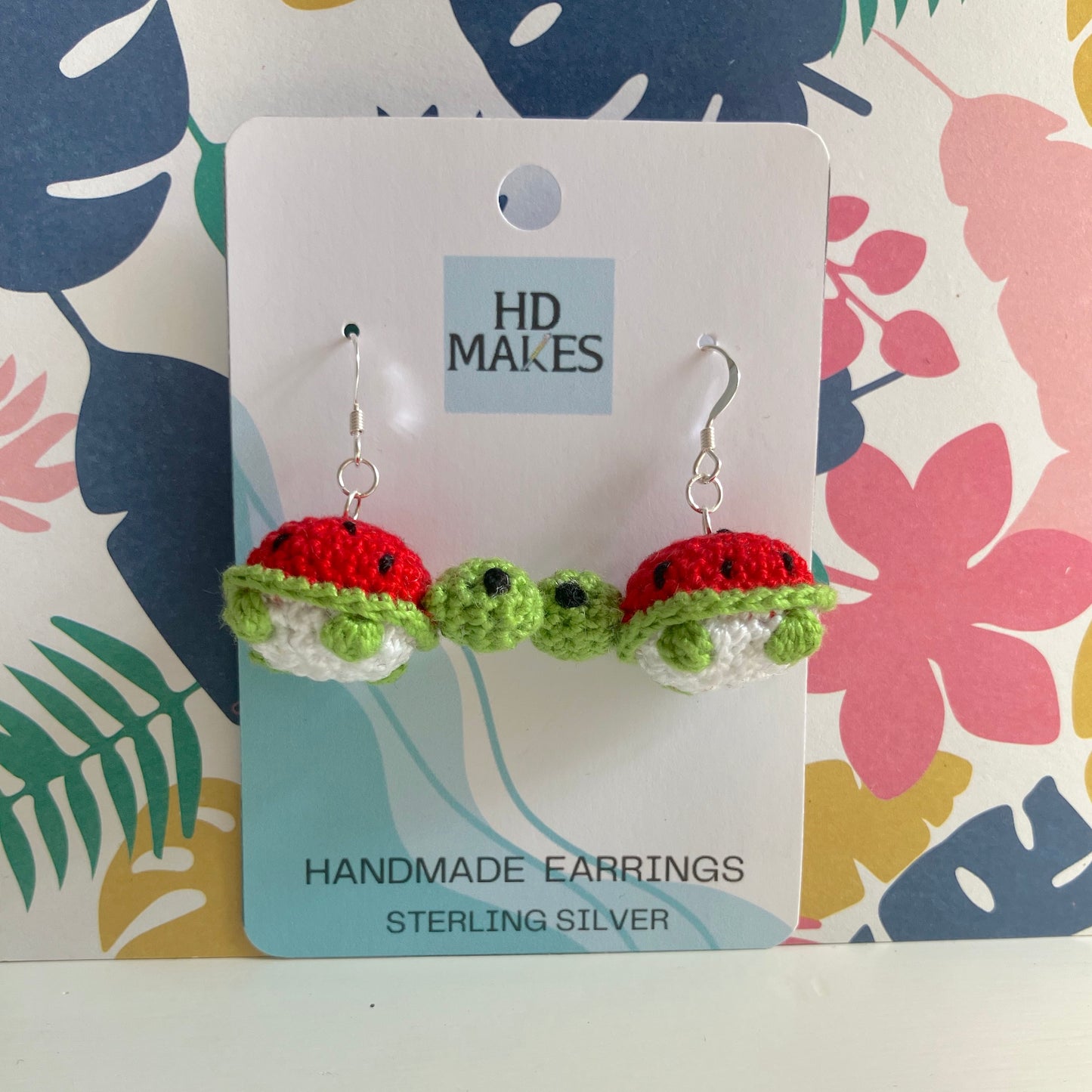 Watermelon Tortoise Crochet Earrings