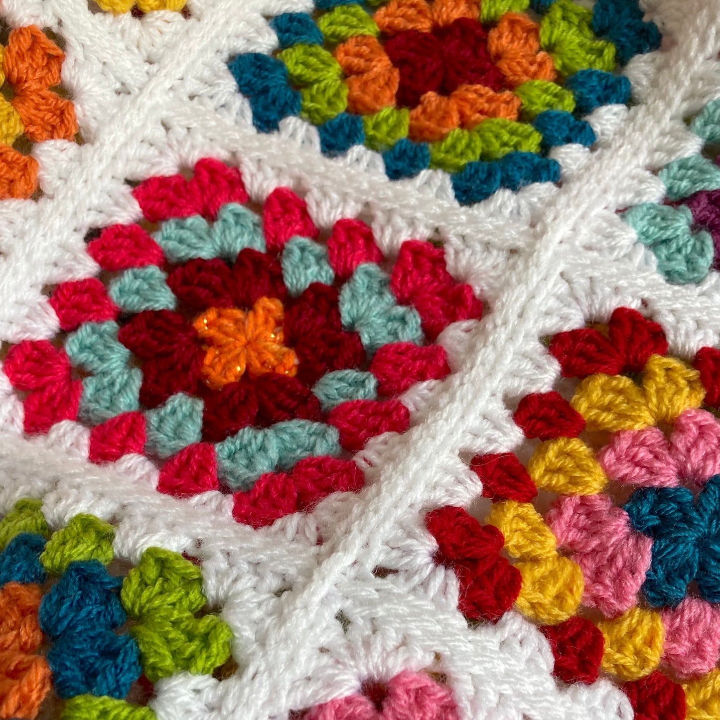 Granny Square Crochet Waistcoat - White Rainbow