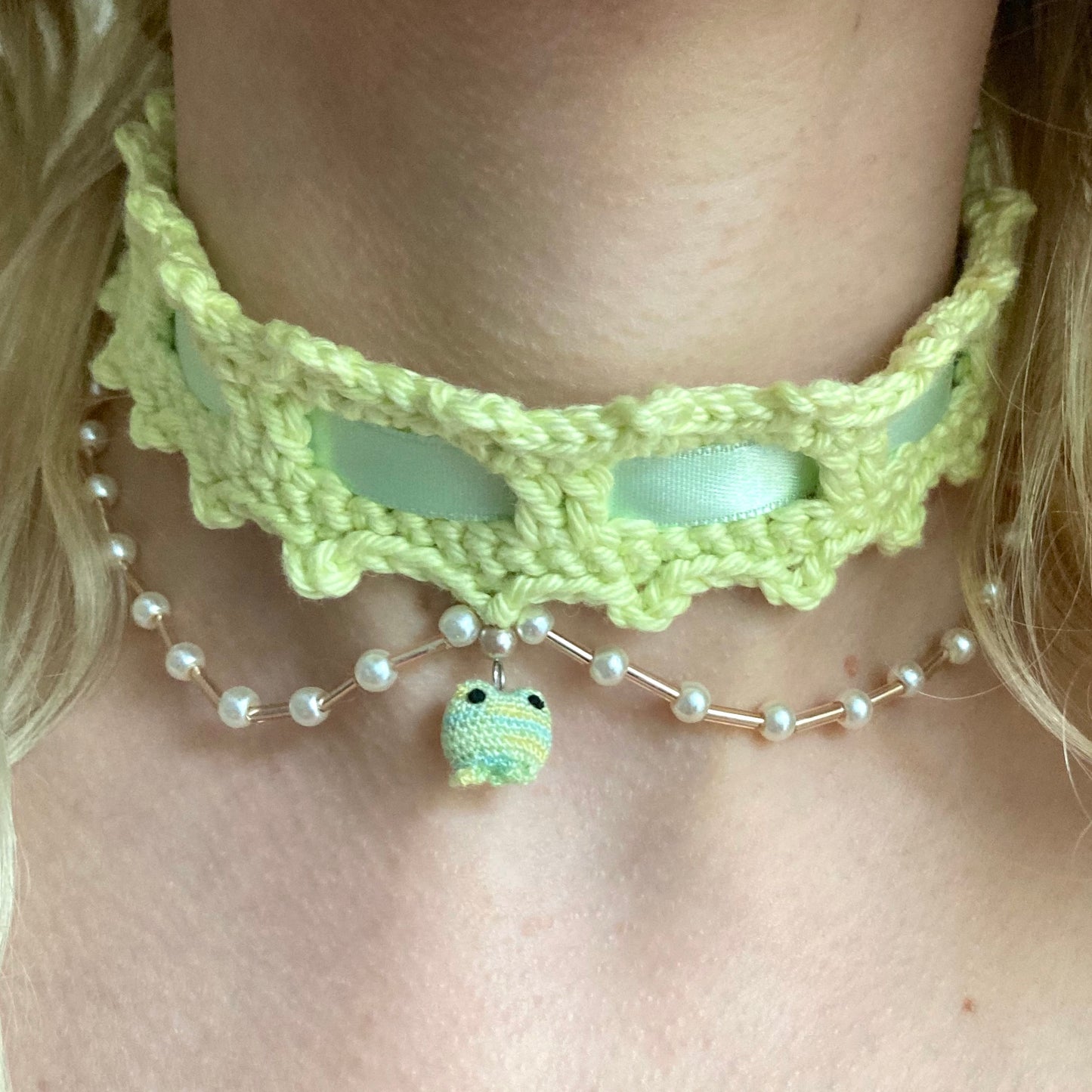 Micro Crochet Frog Choker Necklace