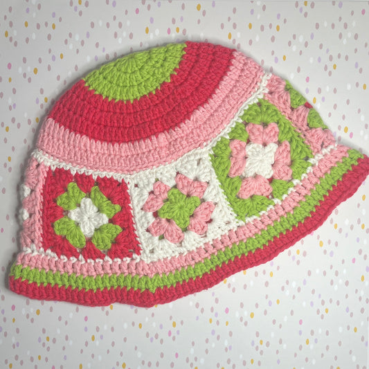 Pink and Green Granny Square Bucket Hat