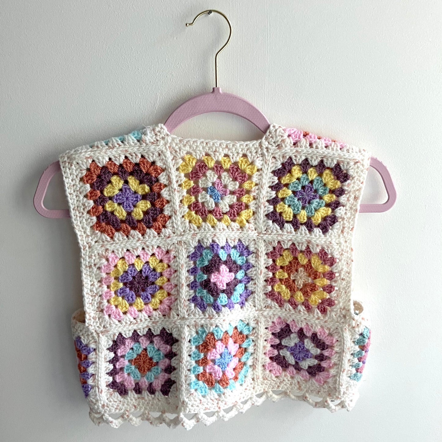 Granny Square Crochet Waistcoat - Pastel