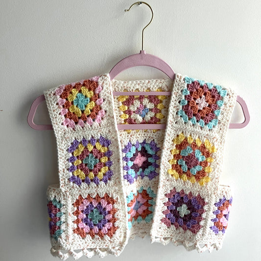 Granny Square Crochet Waistcoat - Pastel