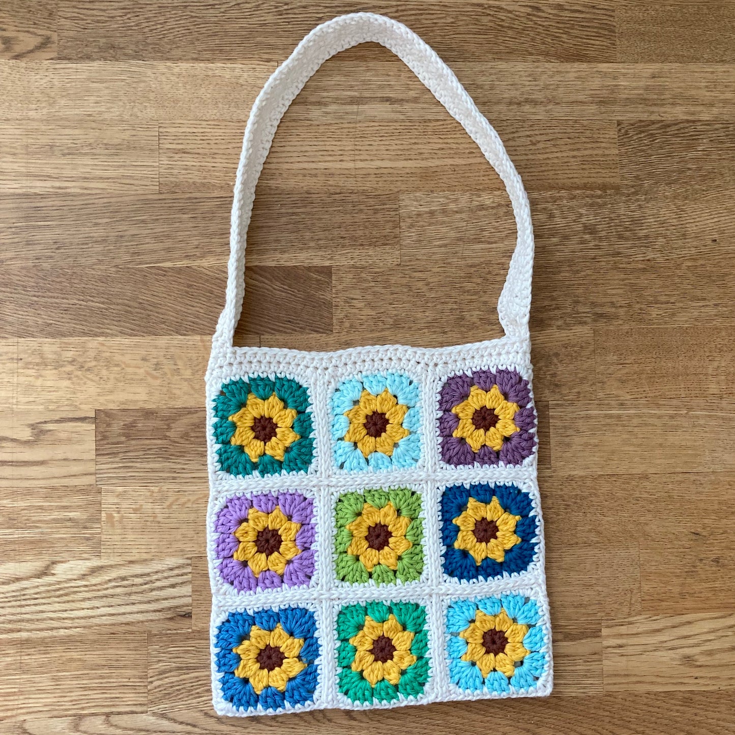 Sunflower Blue/Green/ Purple Crochet Granny Square Bag