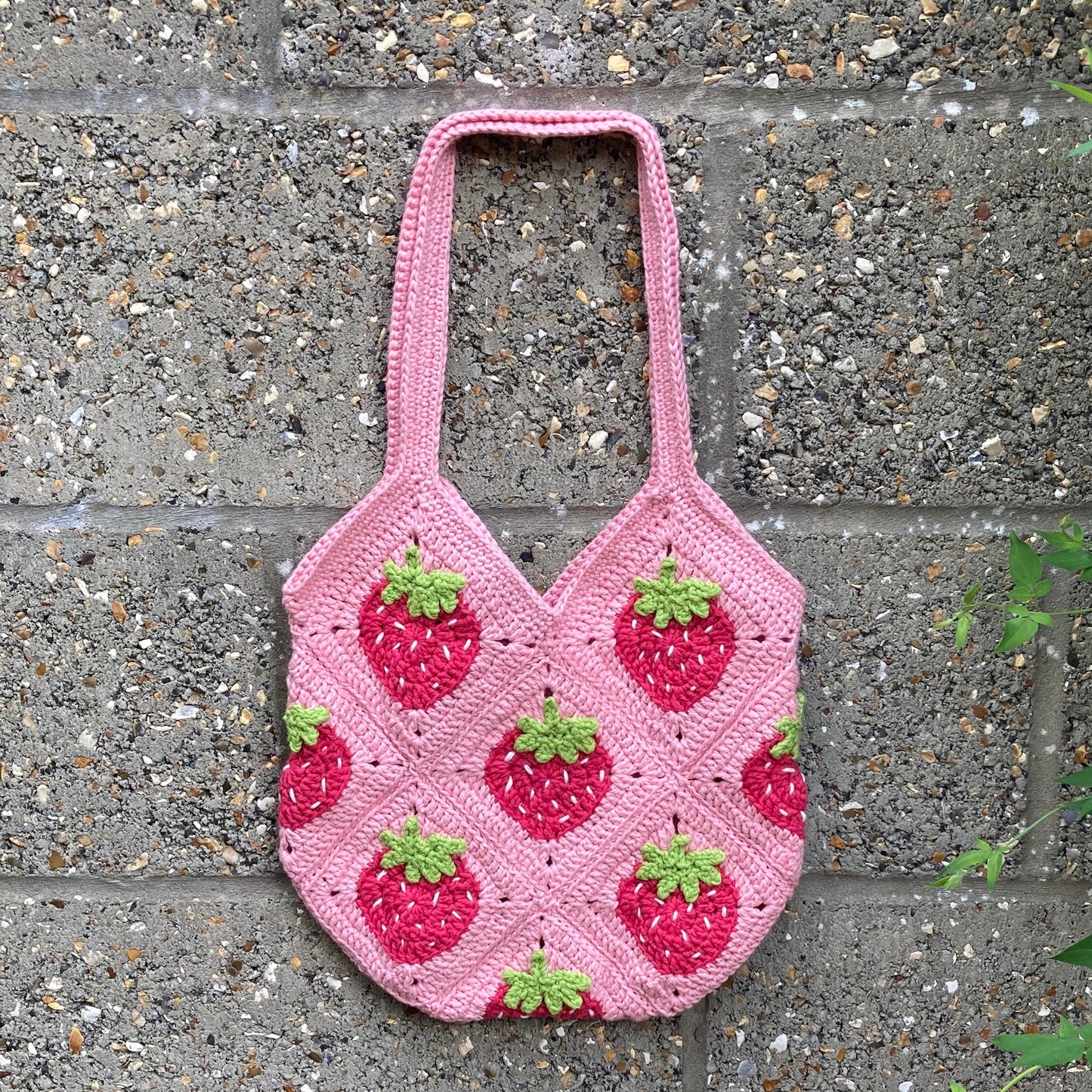 Strawberry Granny Square Crochet Shopper Bag