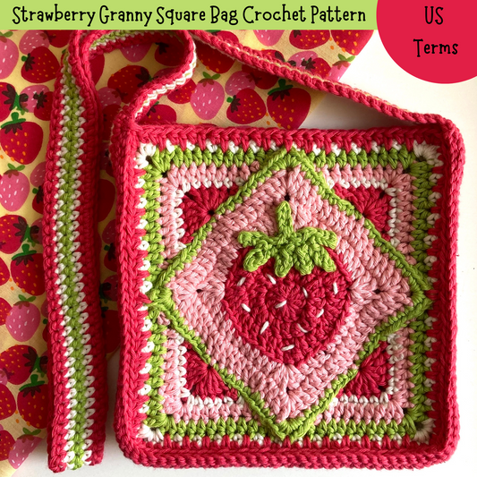Digital Download Only - Strawberry Granny Square Bag - US Terms