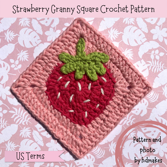 Digital Download Only - Strawberry Granny Square Crochet Pattern - US Terms