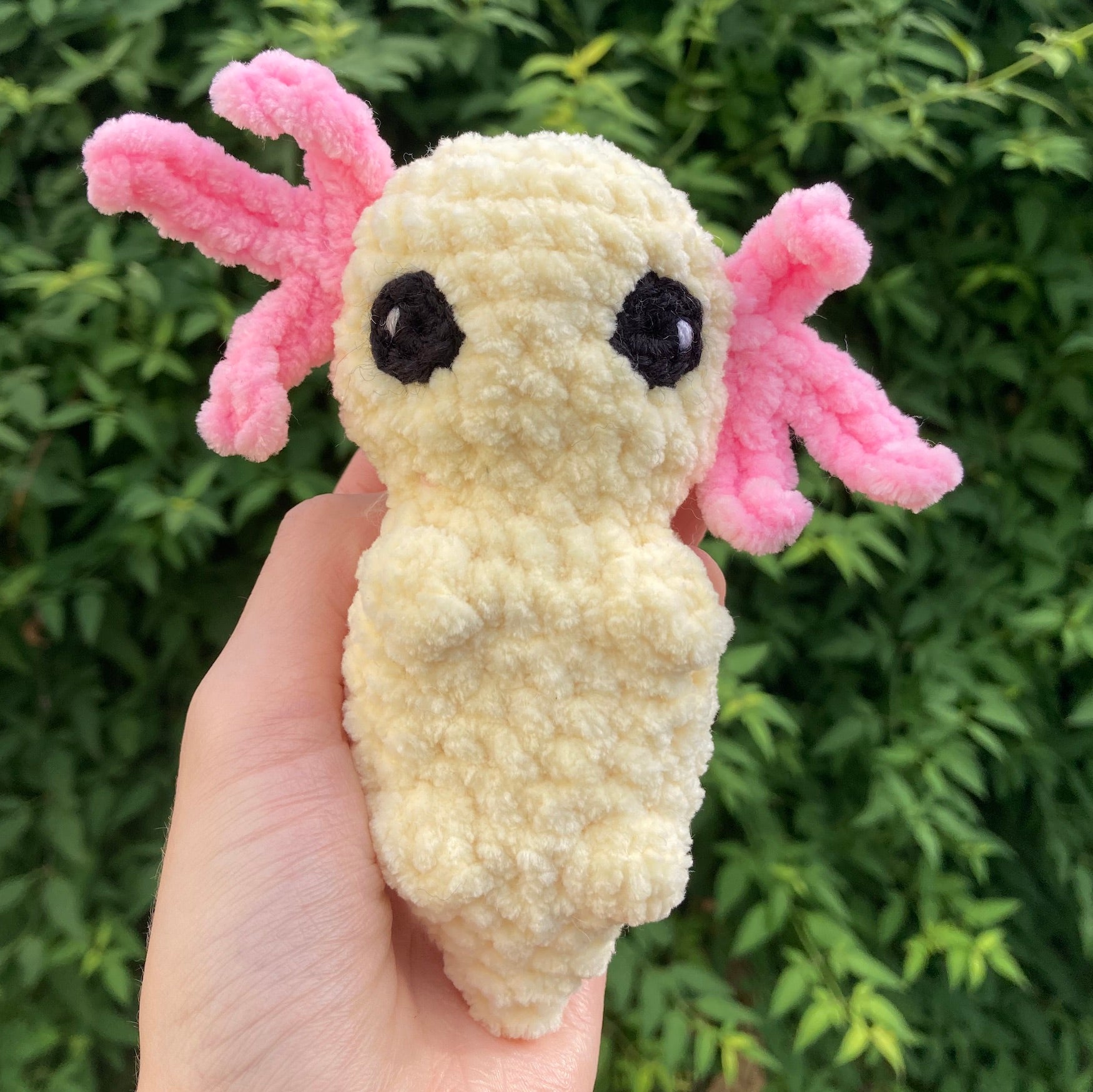 Handmade yellow crochet axolotl plsuh
