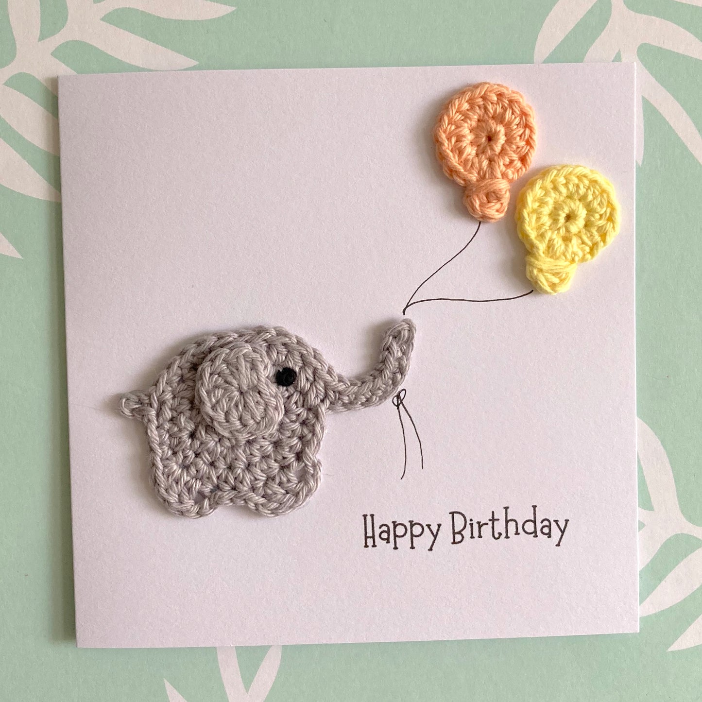 Elephant Crochet Card - Handmade Square Card